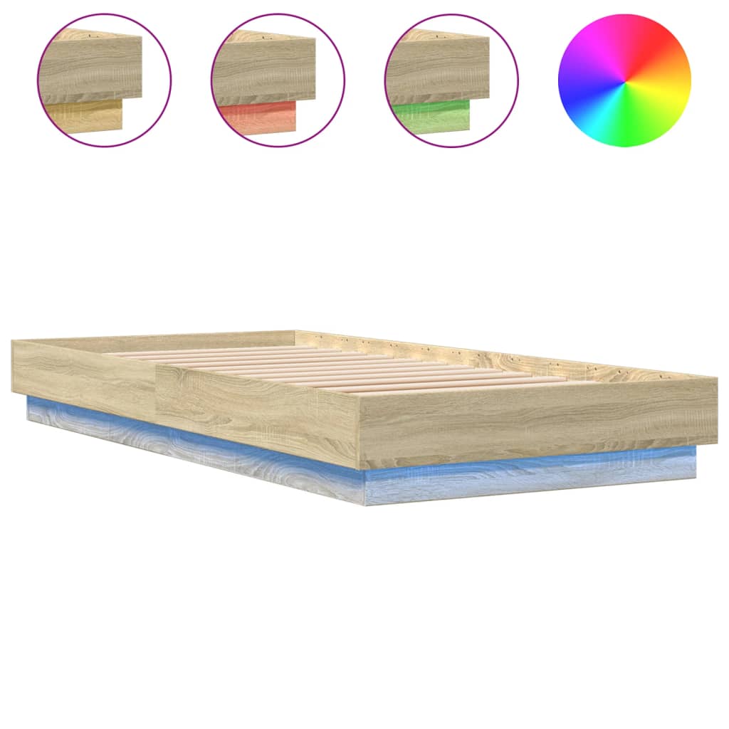 vidaXL Πλαίσιο Κρεβατιού με λυχνίες LED Sonoma Δρυς 90x200 εκ.