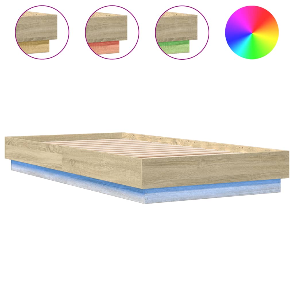 vidaXL Πλαίσιο Κρεβατιού με λυχνίες LED Sonoma Δρυς 90x190 εκ.
