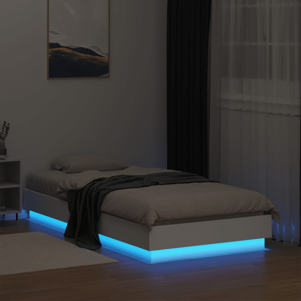 vidaXL Πλαίσιο Κρεβατιού με λυχνίες LED Λευκό 75 x 190 εκ.