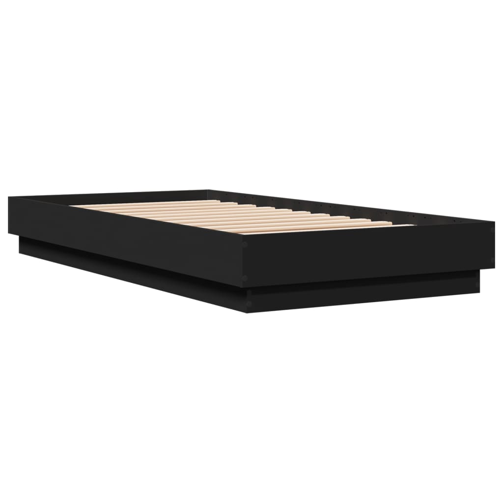 vidaXL Πλαίσιο Κρεβατιού με λυχνίες LED Μαύρο 75 x 190 εκ.