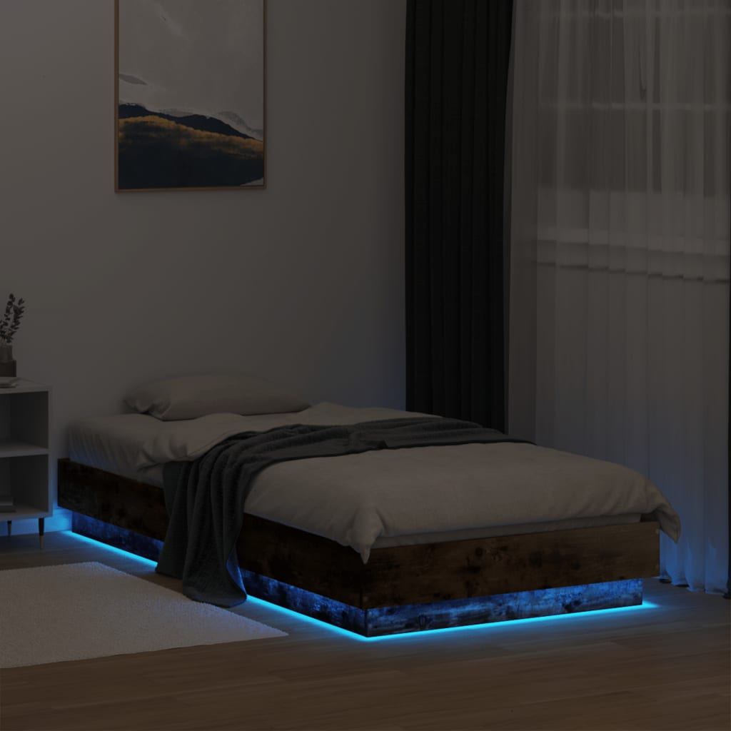 vidaXL Πλαίσιο Κρεβατιού με λυχνίες LED Καπνιστή Δρυς 75x190 εκ.