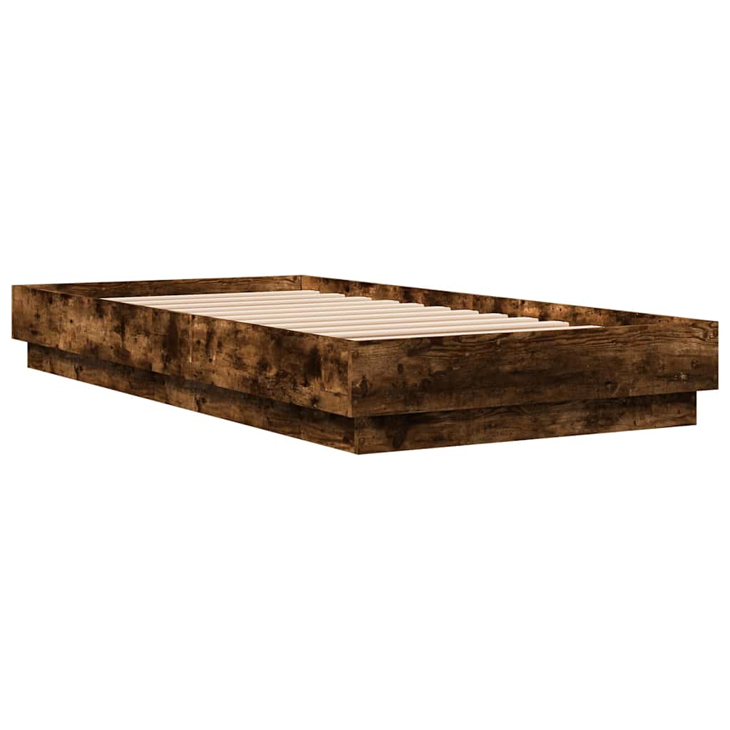 vidaXL Πλαίσιο Κρεβ. Χωρ. Στρώμα Καπνιστή Δρυς 90 x 190 εκ. Επεξ. Ξύλο