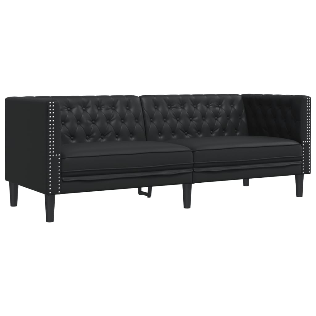 vidaXL Σετ Καναπέδων Chesterfield 3 Τεμαχίων από Μαύρο Συνθετικό Δέρμα