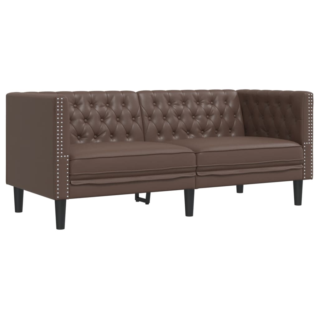 vidaXL Σετ Καναπέδων Chesterfield 3 Τεμαχίων από Καφέ Συνθετικό Δέρμα