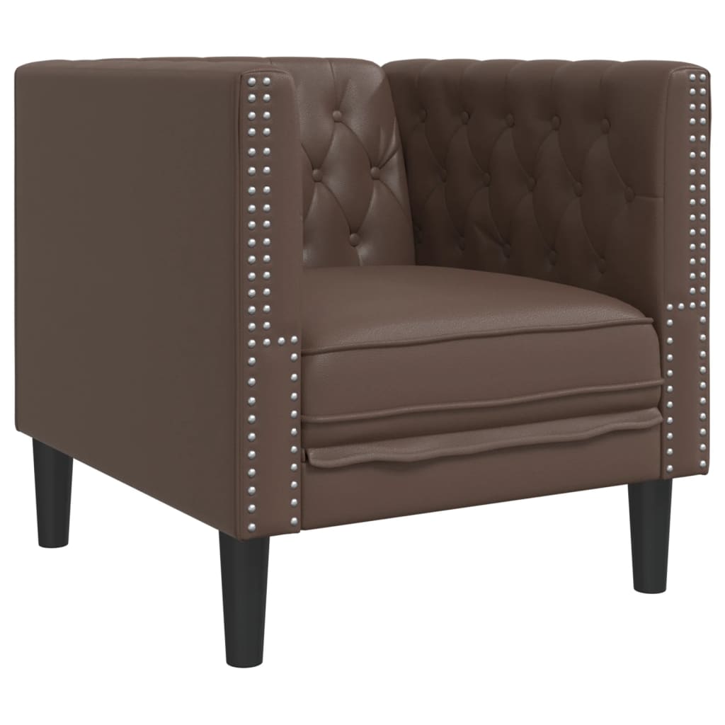 vidaXL Σετ Καναπέδων Chesterfield 3 Τεμαχίων από Καφέ Συνθετικό Δέρμα