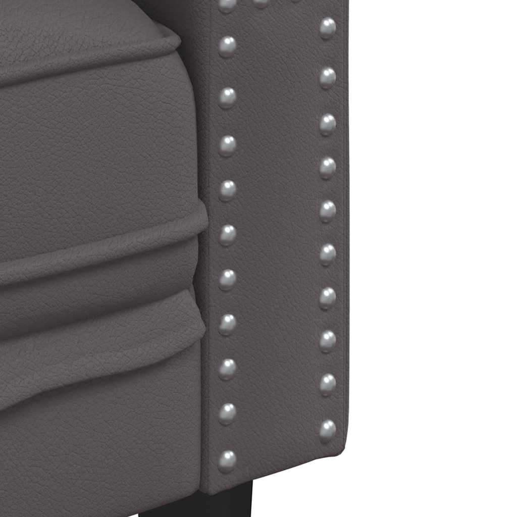 vidaXL Σετ Καναπέδων Chesterfield 3 Τεμαχίων από Γκρι Συνθετικό Δέρμα