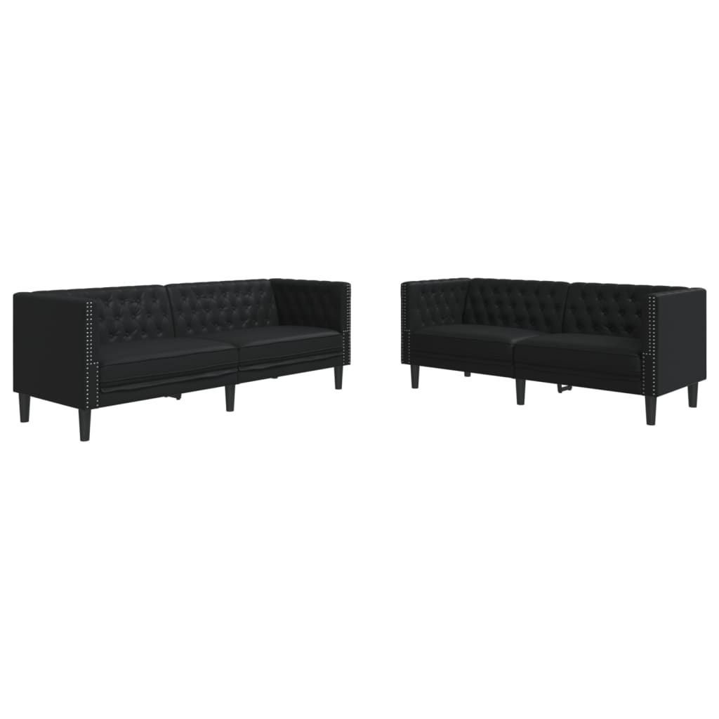 vidaXL Σετ Καναπέδων Chesterfield 2 Τεμαχίων από Μαύρο Συνθετικό Δέρμα