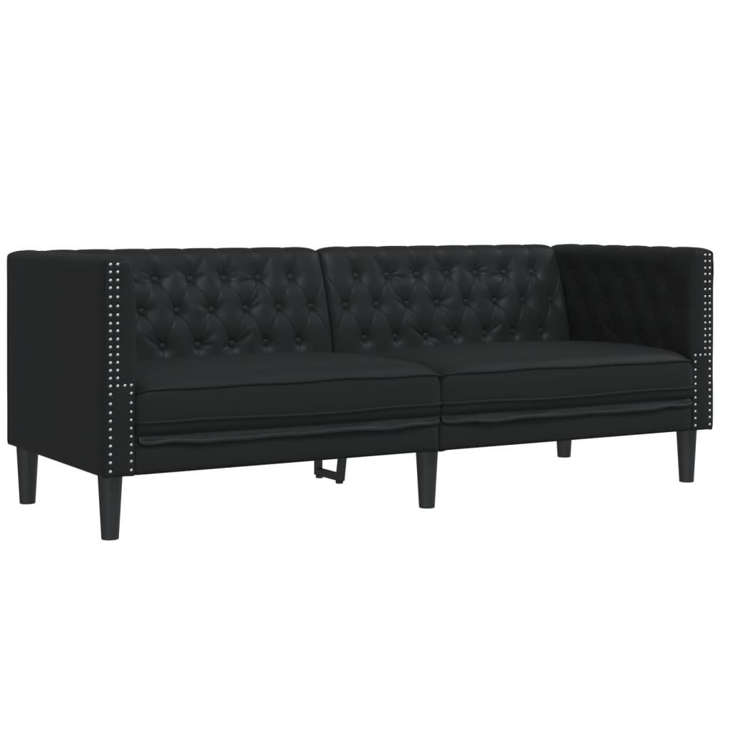 vidaXL Σετ Καναπέδων Chesterfield 2 Τεμαχίων από Μαύρο Συνθετικό Δέρμα