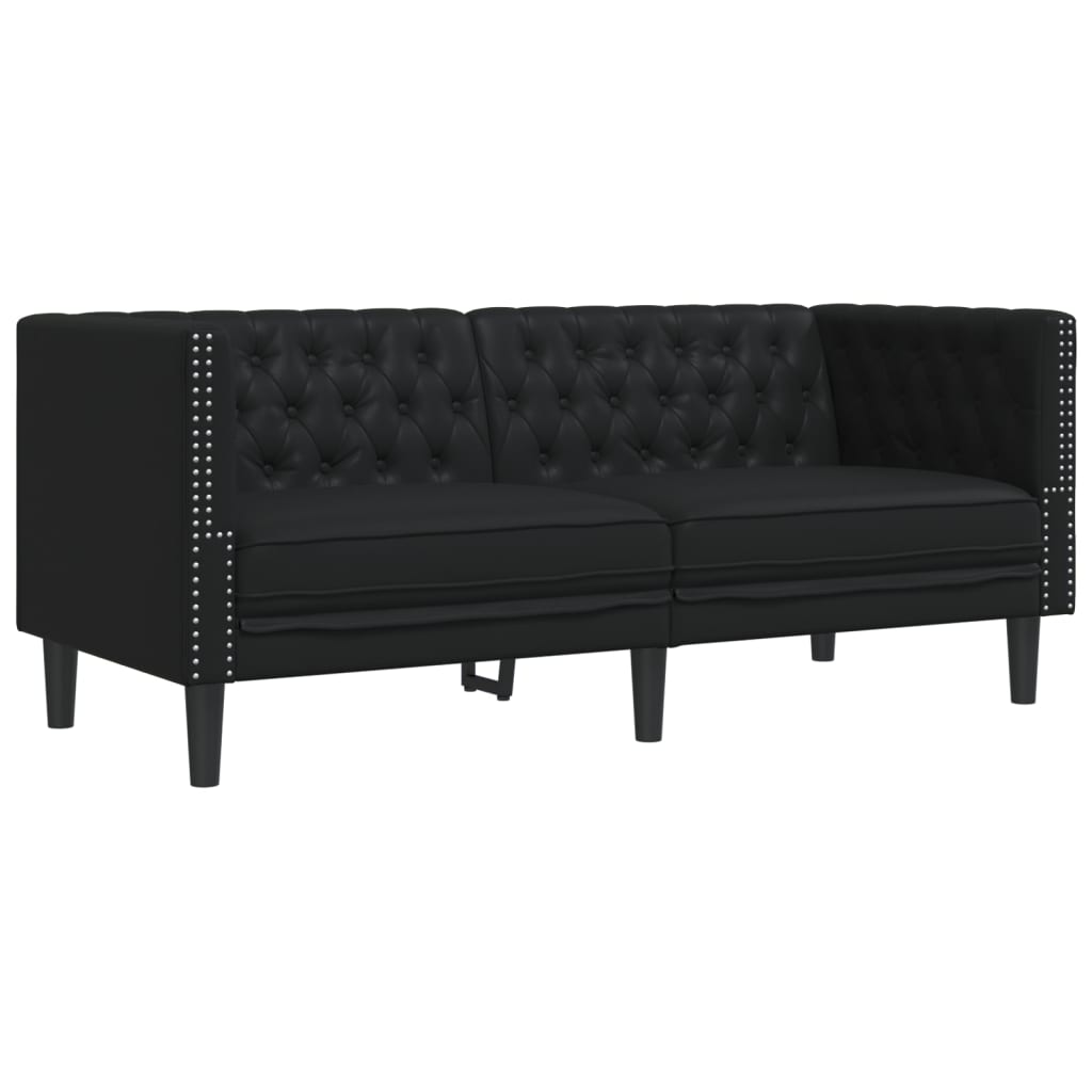 vidaXL Σετ Καναπέδων Chesterfield 2 Τεμαχίων από Μαύρο Συνθετικό Δέρμα