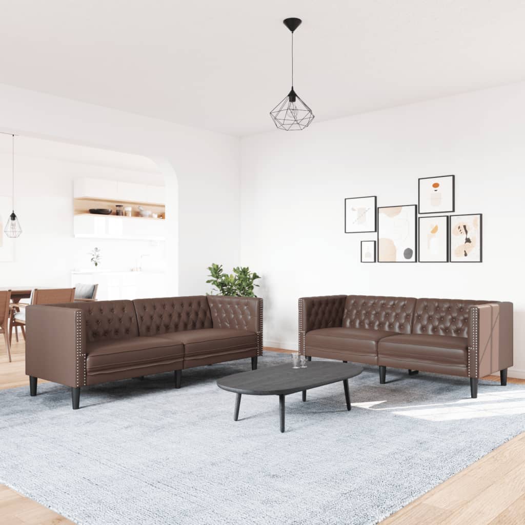 vidaXL Σετ Καναπέδων Chesterfield 2 Τεμαχίων από Καφέ Συνθετικό Δέρμα