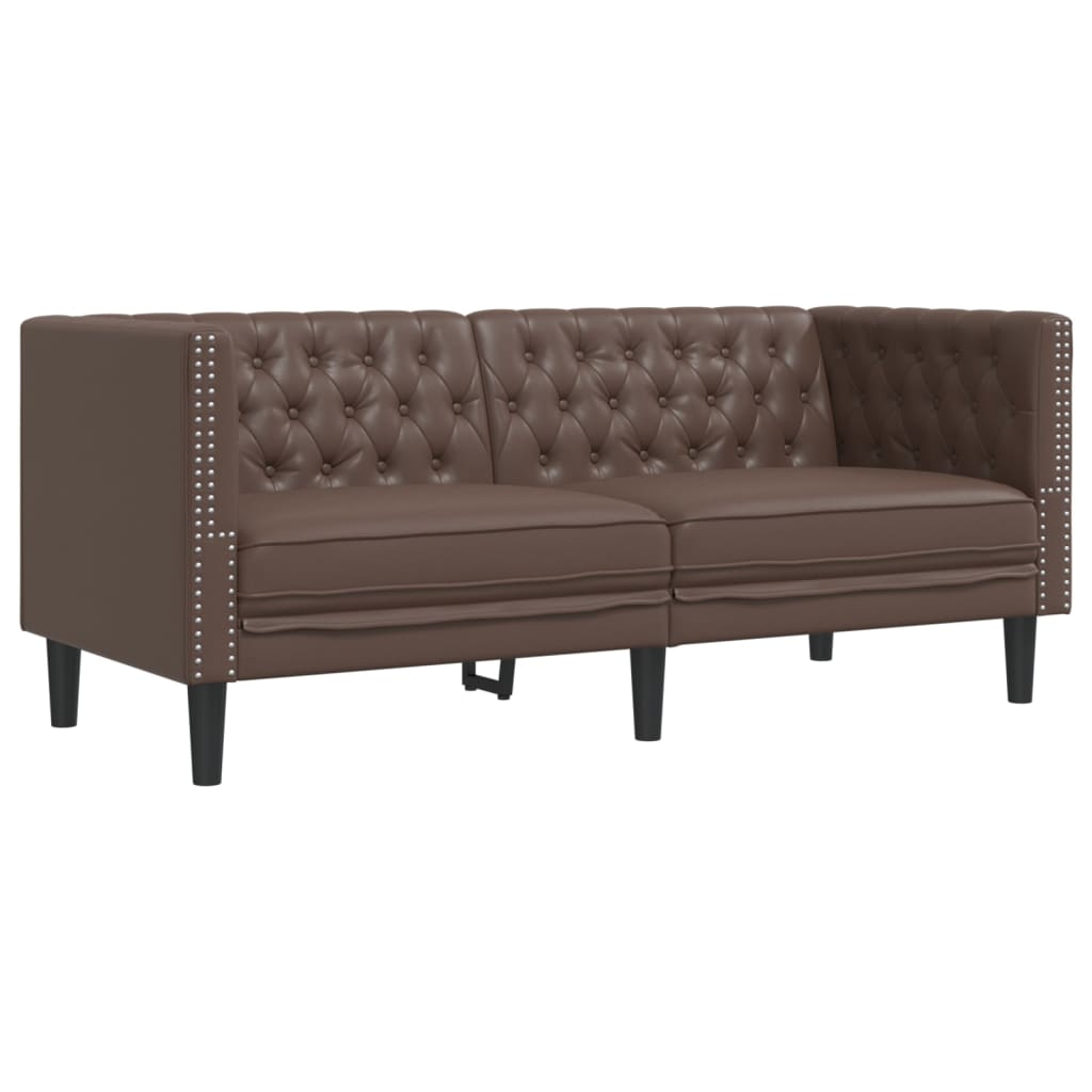 vidaXL Σετ Καναπέδων Chesterfield 2 Τεμαχίων από Καφέ Συνθετικό Δέρμα