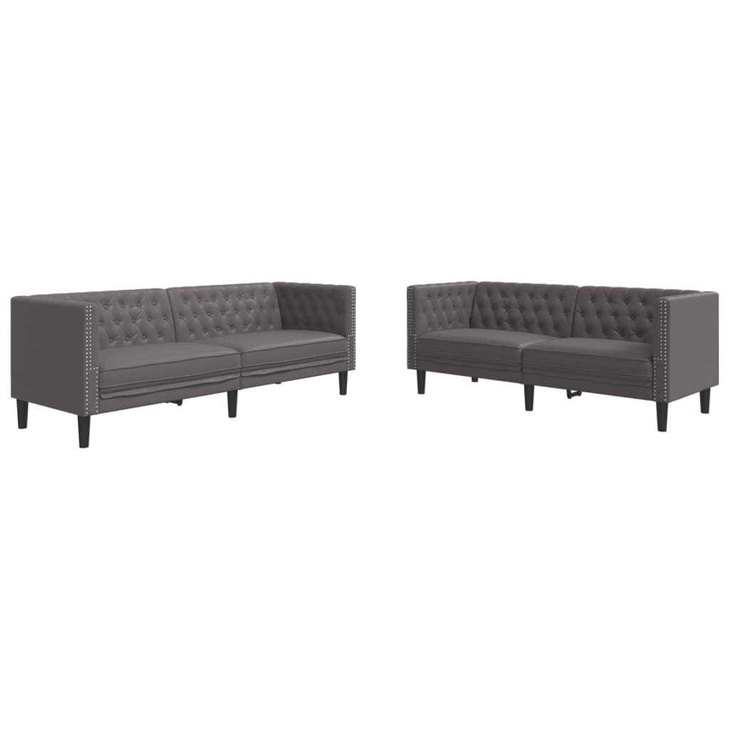 vidaXL Σετ Καναπέδων Chesterfield 2 Τεμαχίων από Γκρι Συνθετικό Δέρμα