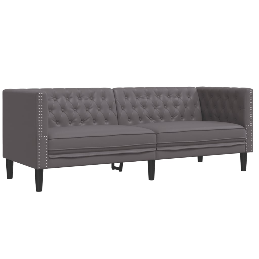 vidaXL Σετ Καναπέδων Chesterfield 2 Τεμαχίων από Γκρι Συνθετικό Δέρμα