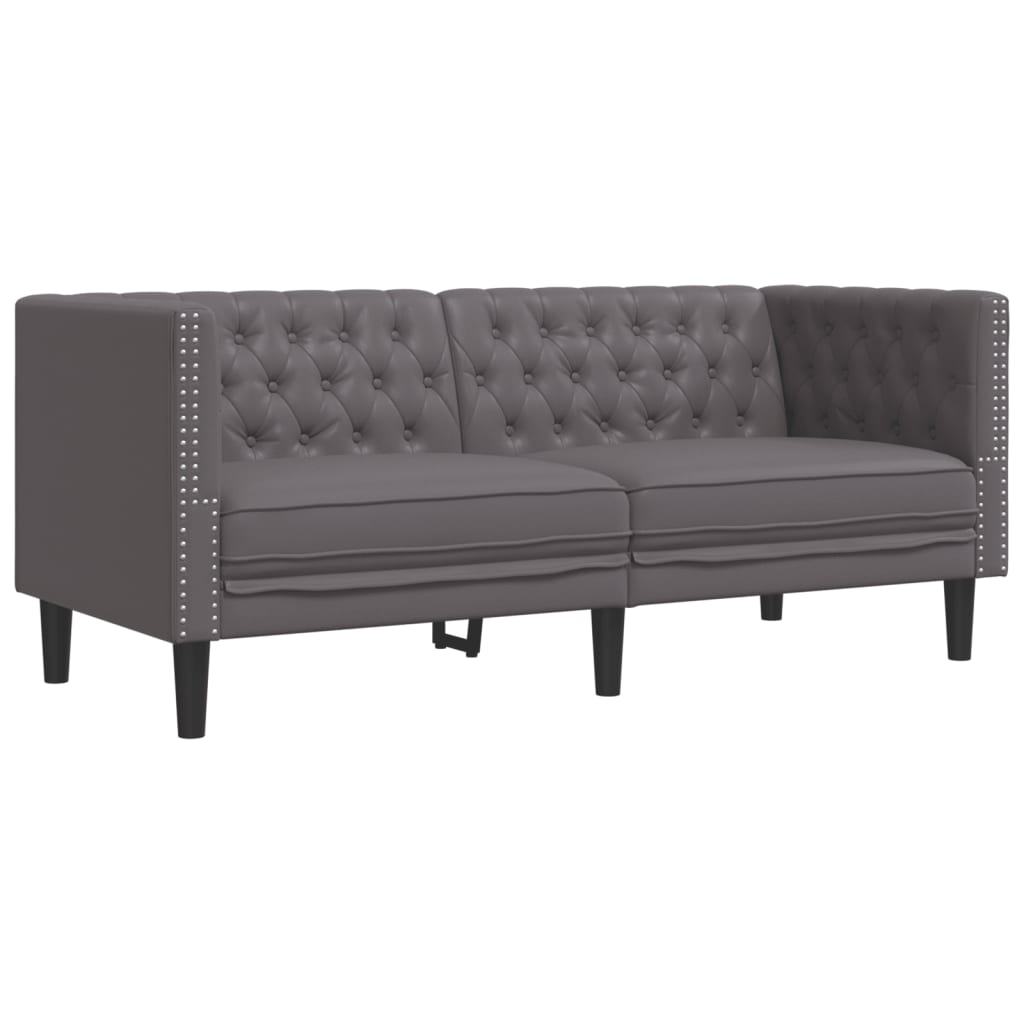 vidaXL Σετ Καναπέδων Chesterfield 2 Τεμαχίων από Γκρι Συνθετικό Δέρμα
