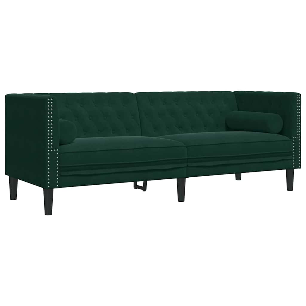 vidaXL Καναπές Chesterfield 3τεμαχίων μαξιλάρια σκούρο πράσινο βελούδο