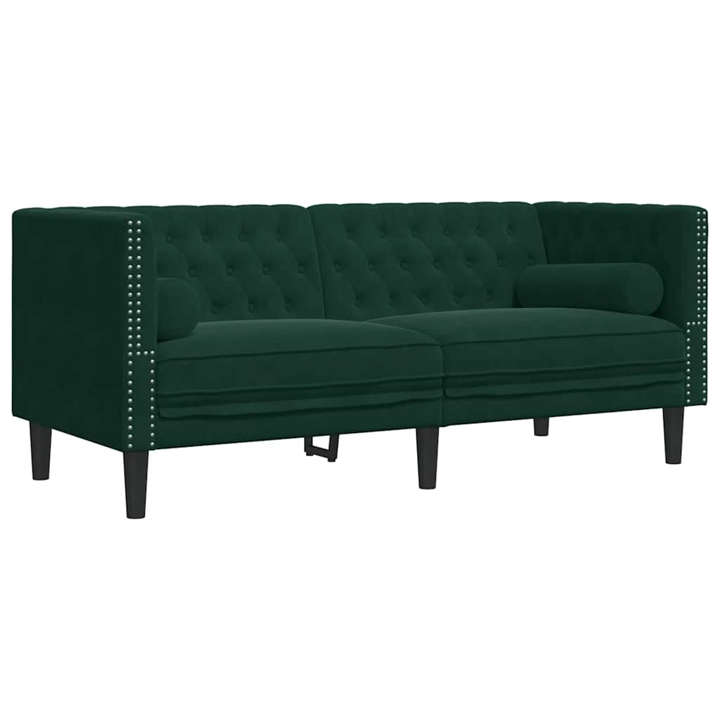 vidaXL Καναπές Chesterfield 3τεμαχίων μαξιλάρια σκούρο πράσινο βελούδο