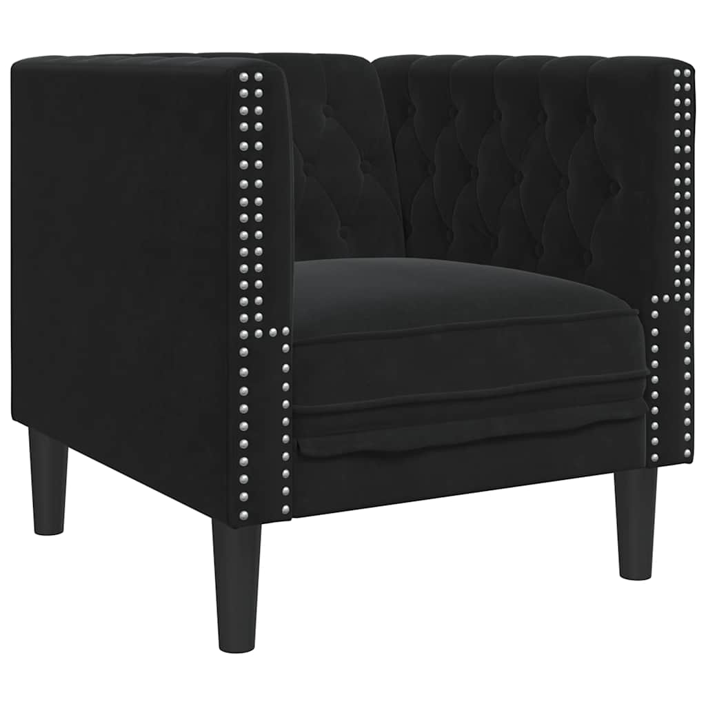 vidaXL Καναπές Chesterfield Σετ 3 Τεμ. με Στηρίγματα Μαύρο Βελούδο
