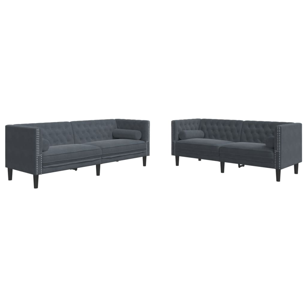 vidaXL Καναπές Chesterfield Σετ 2 Τεμ. με Στηρίγματα Σκ. Γκρι Βελούδο