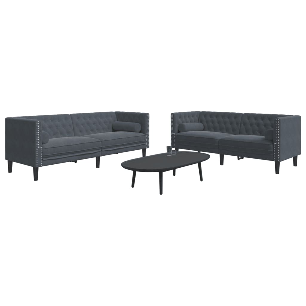 vidaXL Καναπές Chesterfield Σετ 2 Τεμ. με Στηρίγματα Σκ. Γκρι Βελούδο
