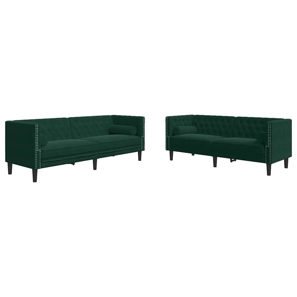 vidaXL Καναπές Chesterfield Σετ 2 Τεμ. με Στηρίγματα Πράσινο Βελούδο