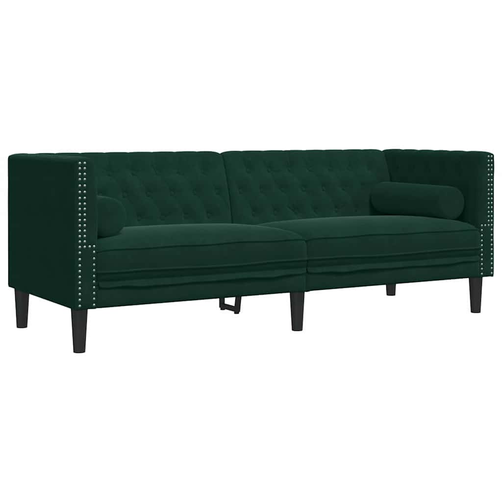vidaXL Καναπές Chesterfield Σετ 2 Τεμ. με Στηρίγματα Πράσινο Βελούδο
