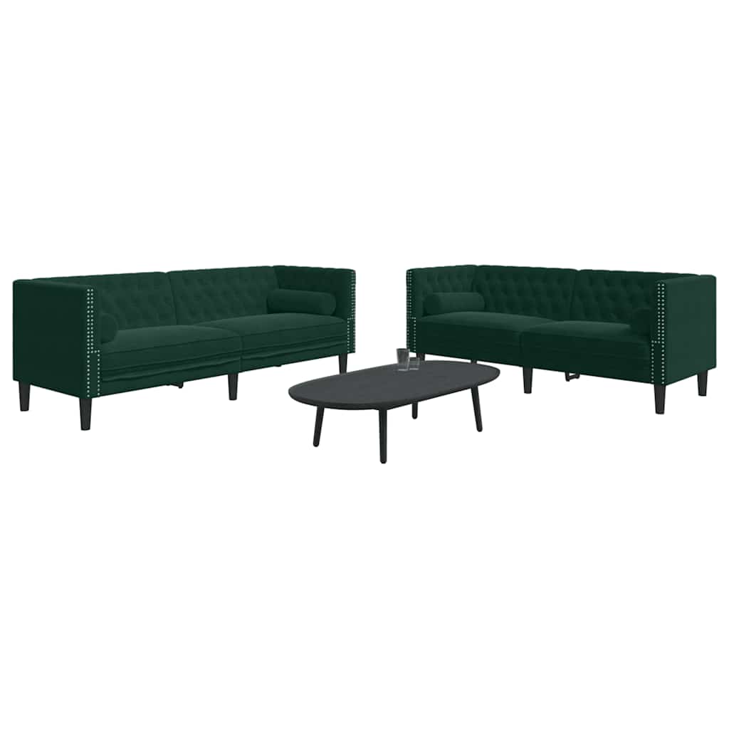 vidaXL Καναπές Chesterfield Σετ 2 Τεμ. με Στηρίγματα Πράσινο Βελούδο