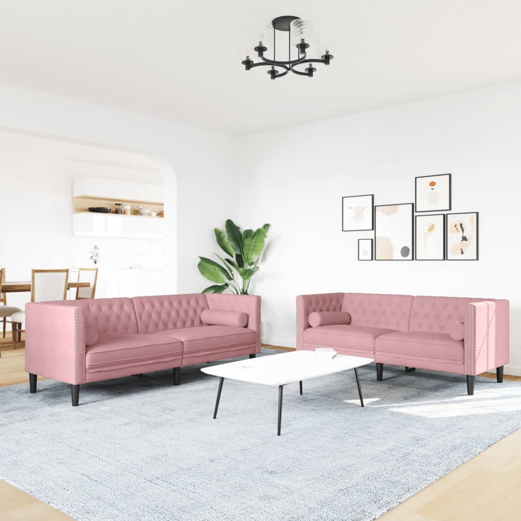 vidaXL Σετ Καναπέδων Chesterfield 2 Τεμαχίων με Στηρίγματα Ροζ Βελούδο
