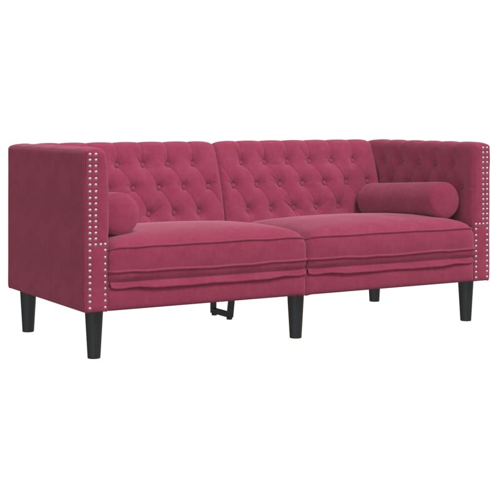 vidaXL Καναπές Chesterfield Σετ 3 Τεμ. με Στηρίγματα Μπορντό Βελούδο
