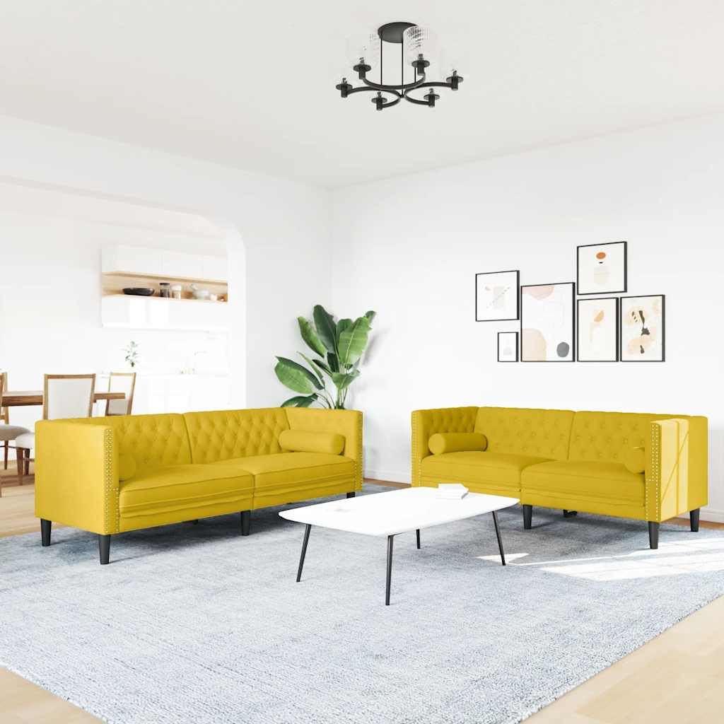 vidaXL Σετ Καναπέδων Chesterfield 2 Τεμαχίων με Στηρίγματα Κίτρινο Βελούδο