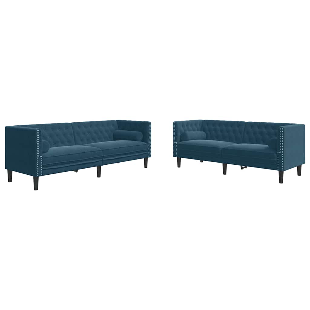 vidaXL Σετ Καναπέδων Chesterfield 2 Τεμαχίων με Στηρίγματα Μπλε Βελούδο