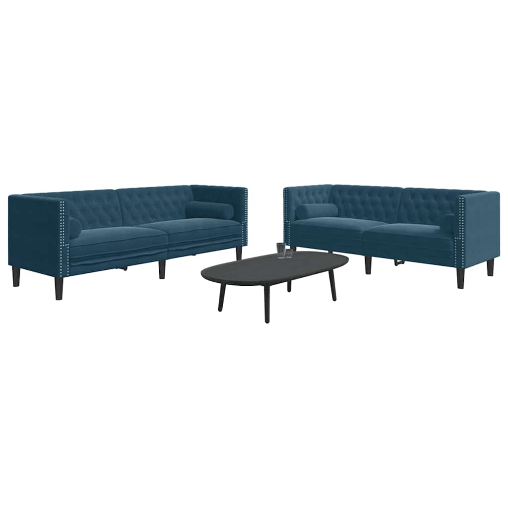 vidaXL Σετ Καναπέδων Chesterfield 2 Τεμαχίων με Στηρίγματα Μπλε Βελούδο