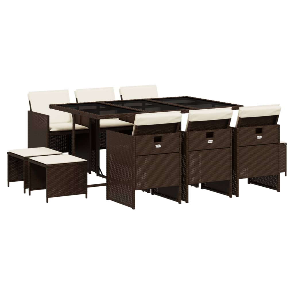 vidaXL Σετ Τραπεζαρίας Κήπου 11 τεμ. Καφέ Συνθετικό Ρατάν με Μαξιλάρια