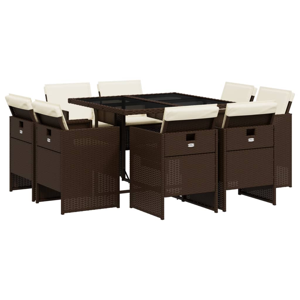 vidaXL Σετ Τραπεζαρίας Κήπου 9 τεμ. Καφέ Συνθετικό Ρατάν με Μαξιλάρια