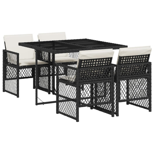 vidaXL Σετ Τραπεζαρίας Κήπου 5 Τεμαχίων Μαύρο Συνθ. Ρατάν με Μαξιλάρια