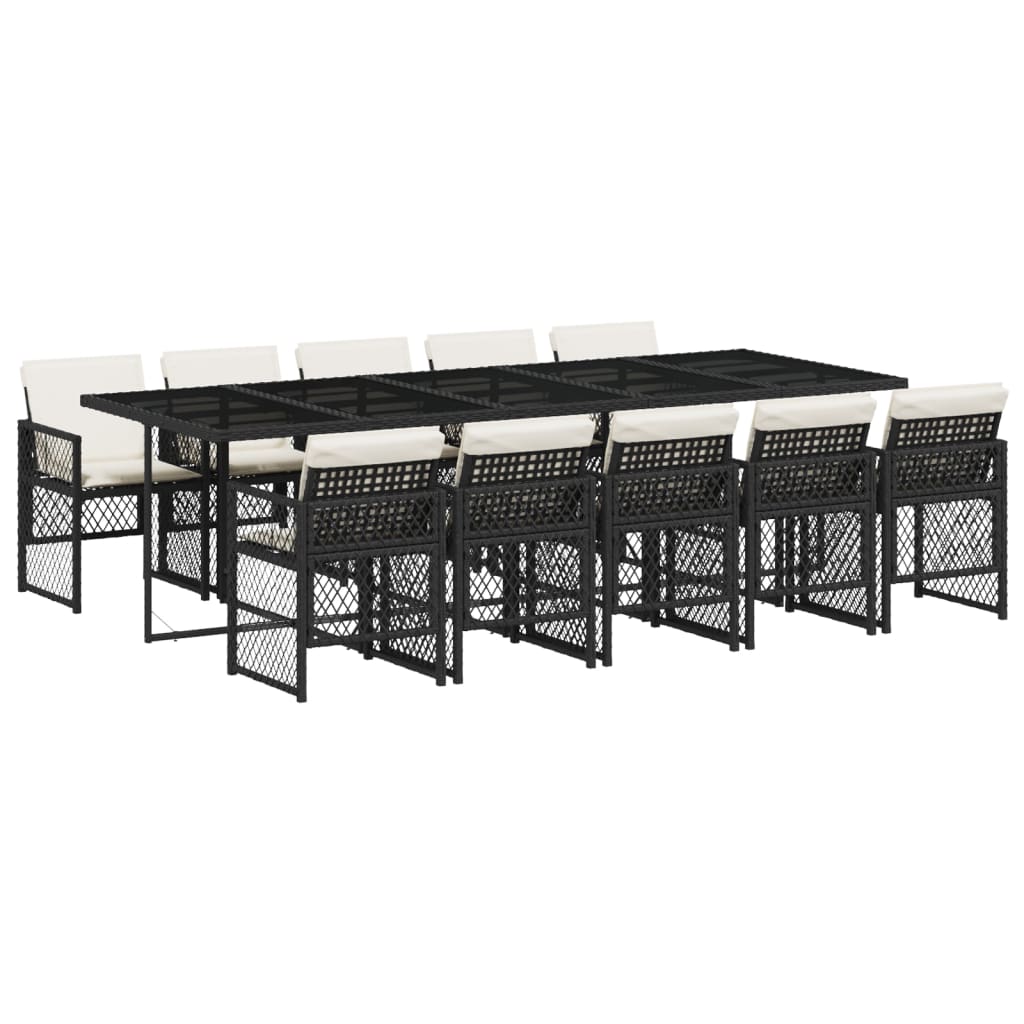 vidaXL Σετ Τραπεζαρίας Κήπου 11 τεμ Μαύρο από Συνθ. Ρατάν με Μαξιλάρια