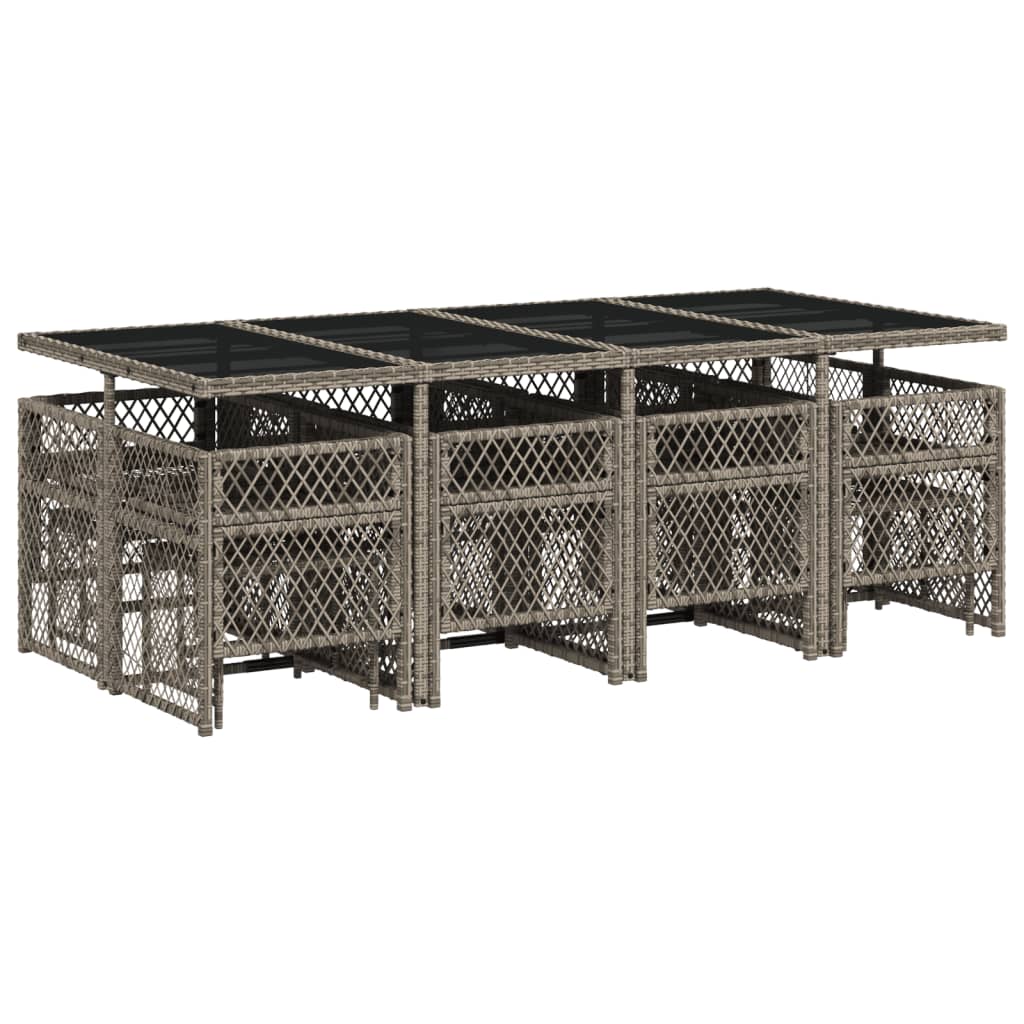 vidaXL Τραπεζαρία Κήπου 13 Τεμαχίων Γκρι Συνθετικό Ρατάν με Μαξιλάρια