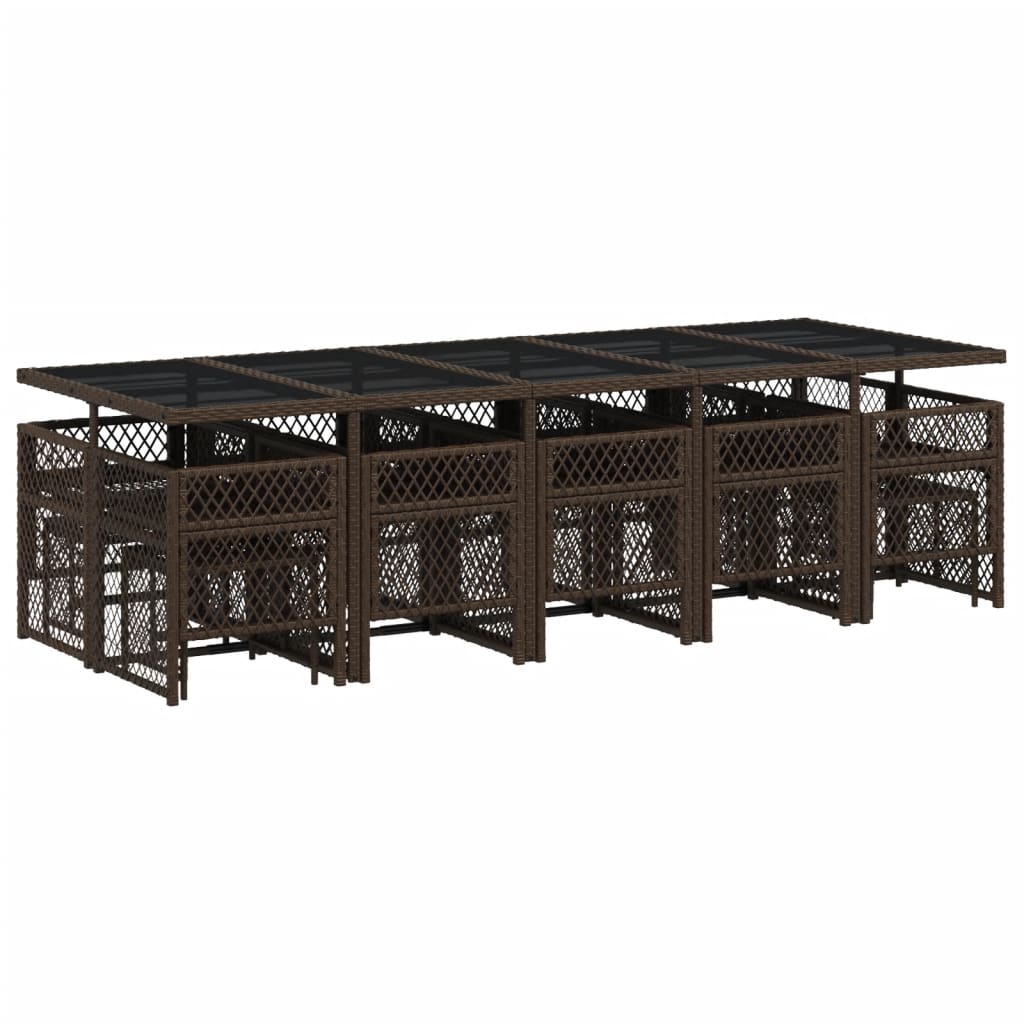 vidaXL Σετ Τραπεζαρίας Κήπου 15 τεμ Καφέ από Συνθ. Ρατάν με Μαξιλάρια