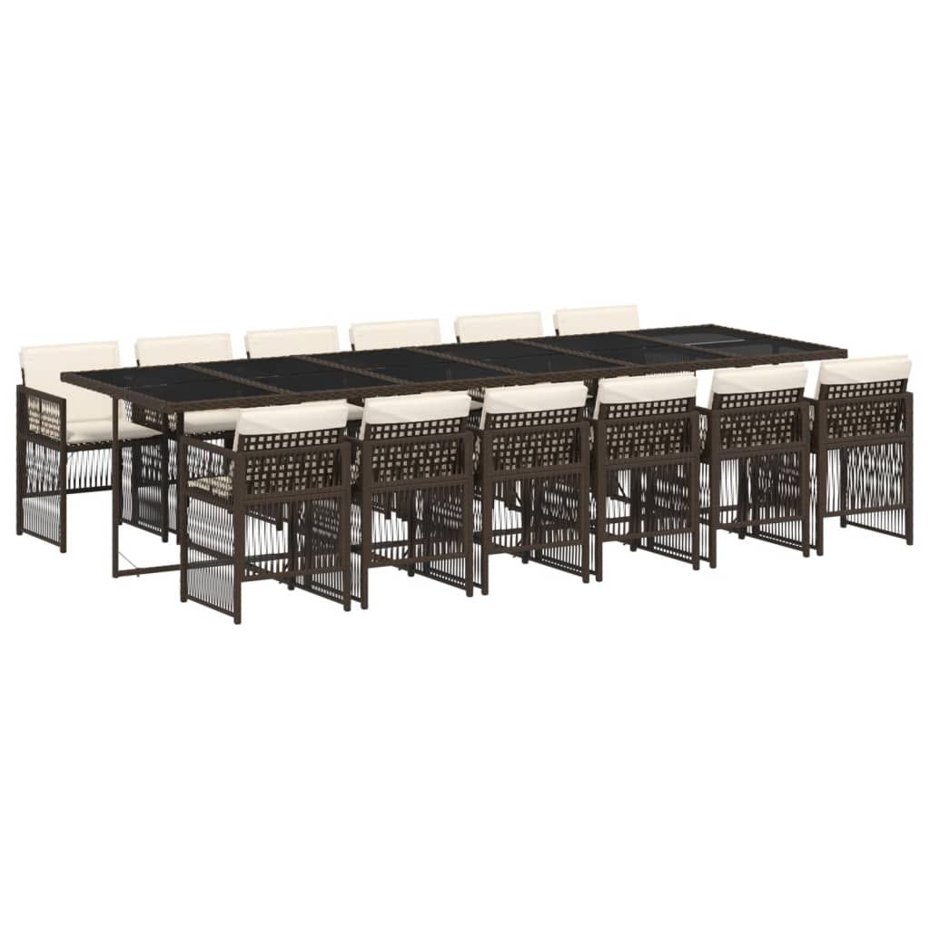 vidaXL Σετ Τραπεζαρίας Κήπου 13 τεμ. Καφέ από Συνθ. Ρατάν με Μαξιλάρια