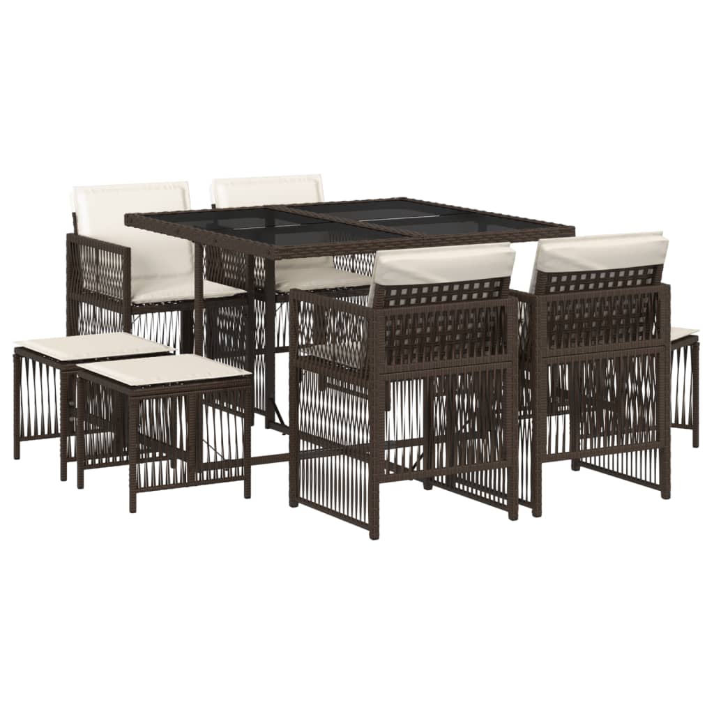 vidaXL Σετ Τραπεζαρίας Κήπου 9 τεμ. Καφέ Συνθετικό Ρατάν με Μαξιλάρια