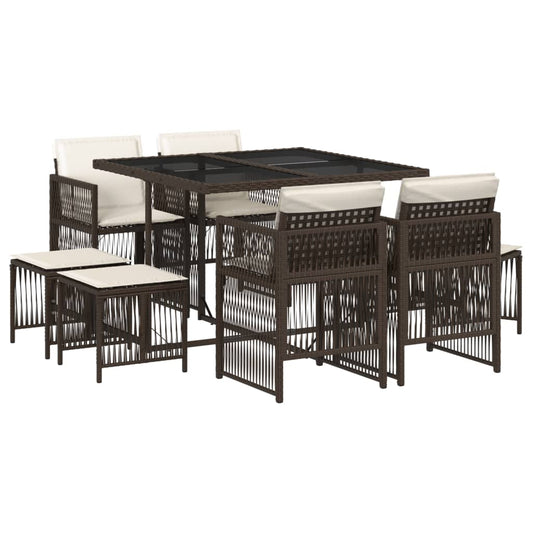 vidaXL Σετ Τραπεζαρίας Κήπου 9 τεμ. Καφέ Συνθετικό Ρατάν με Μαξιλάρια