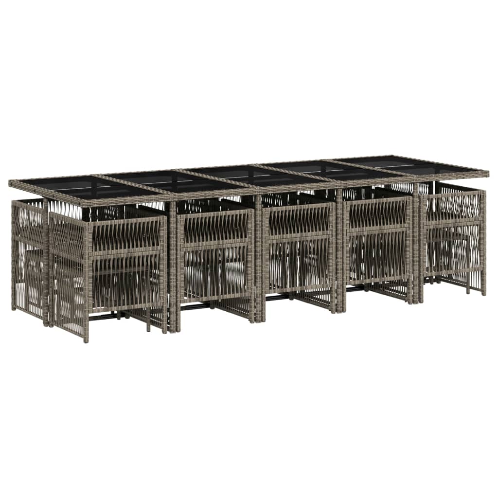 vidaXL Σετ Τραπεζαρίας Κήπου 15 τεμ. Γκρι Συνθετικό Ρατάν με Μαξιλάρια