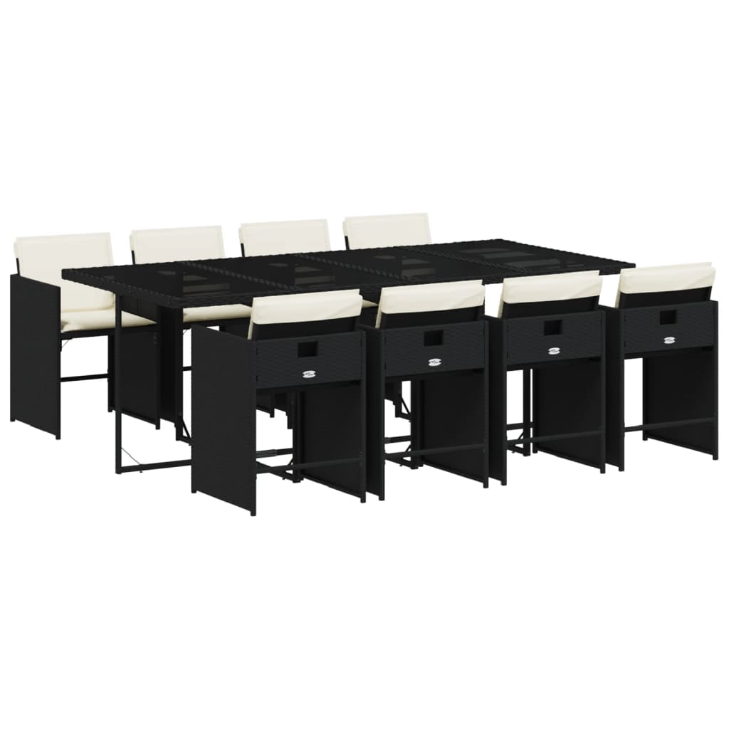 vidaXL Σετ Τραπεζαρίας Κήπου 9 τεμ Μαύρο από Συνθ. Ρατάν με Μαξιλάρια