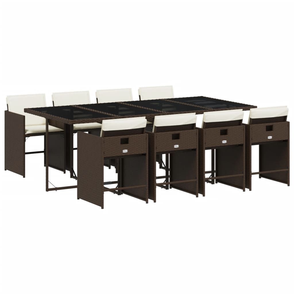 vidaXL Σετ Τραπεζαρίας Κήπου 9 τεμ. Καφέ Συνθετικό Ρατάν με Μαξιλάρια