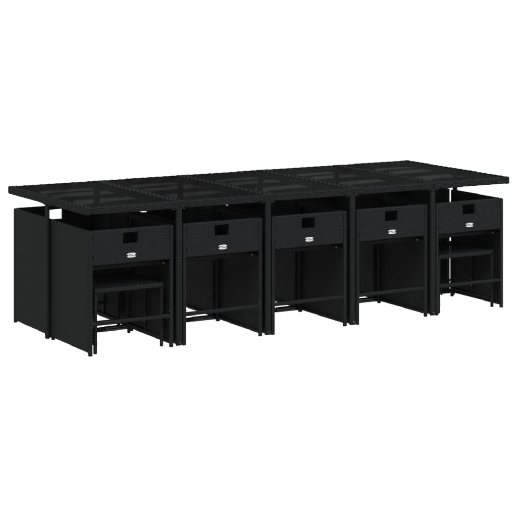 vidaXL Σετ Τραπεζαρίας Κήπου 15 τεμ Μαύρο από Συνθ. Ρατάν με Μαξιλάρια