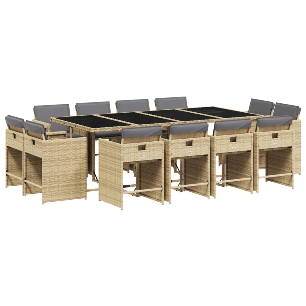 vidaXL Σετ Τραπεζαρίας Κήπου 13τεμ Μικτό Μπεζ Συνθ. Ρατάν με Μαξιλάρια