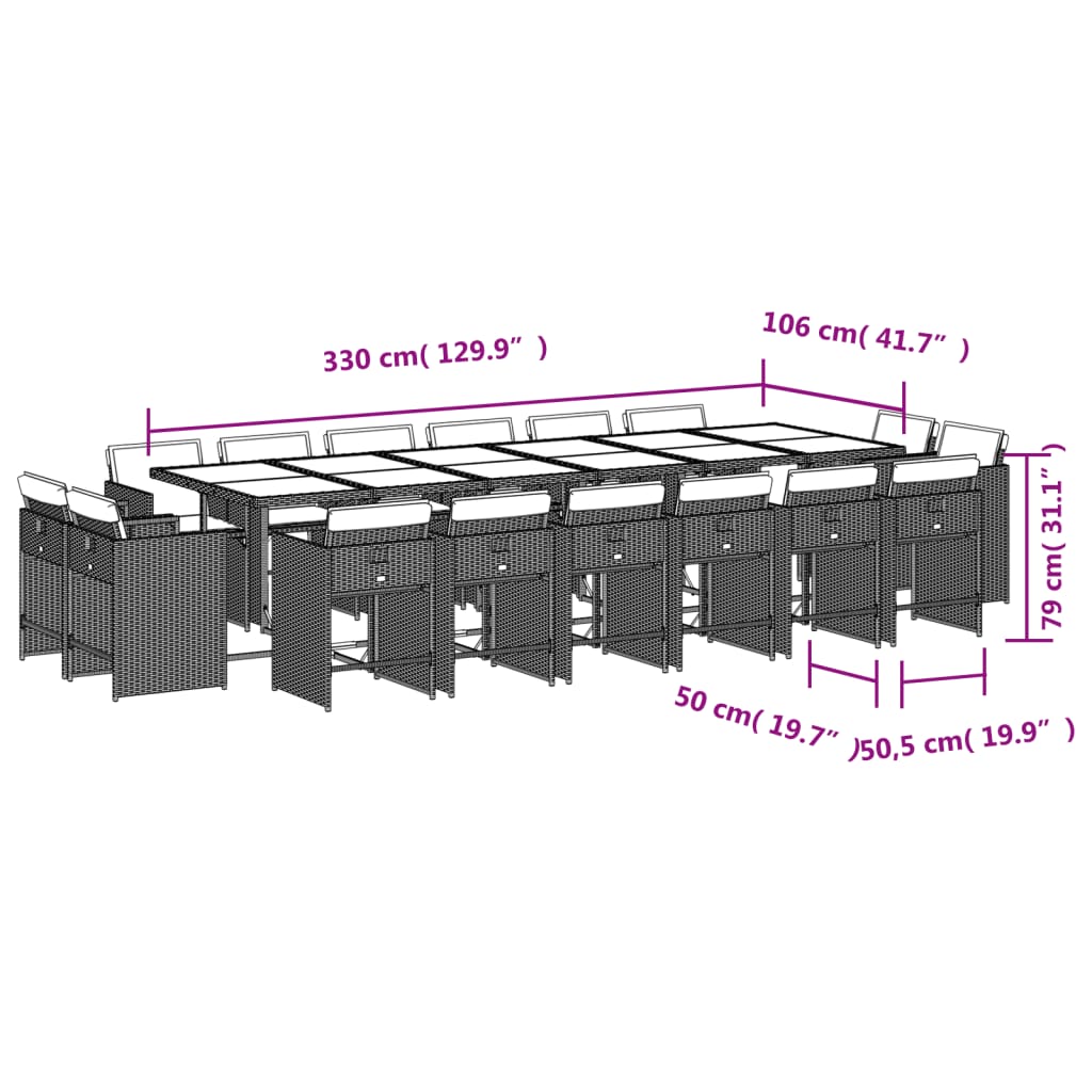 vidaXL Σετ Τραπεζαρίας Κήπου 17 τεμ Μαύρο από Συνθ. Ρατάν με Μαξιλάρια