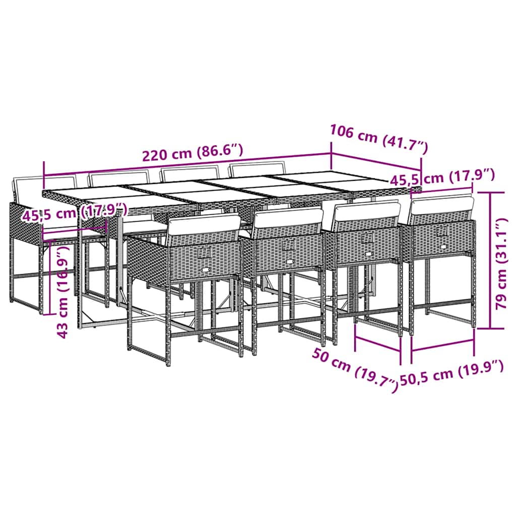 vidaXL Σετ Τραπεζαρίας Κήπου 9 τεμ. Γκρι Συνθ. Ρατάν με Μαξιλάρια