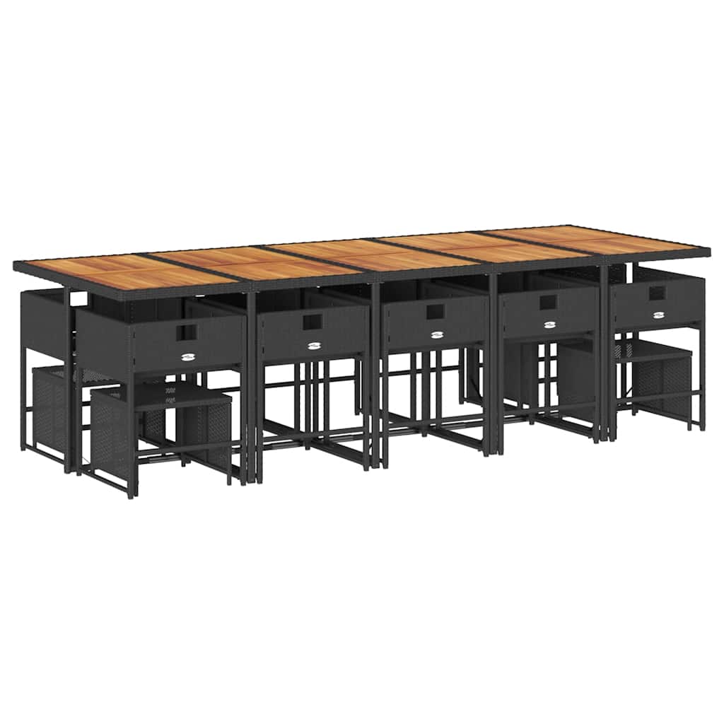 vidaXL Σετ Τραπεζαρίας Κήπου 15 τεμ Μαύρο από Συνθ. Ρατάν με Μαξιλάρια