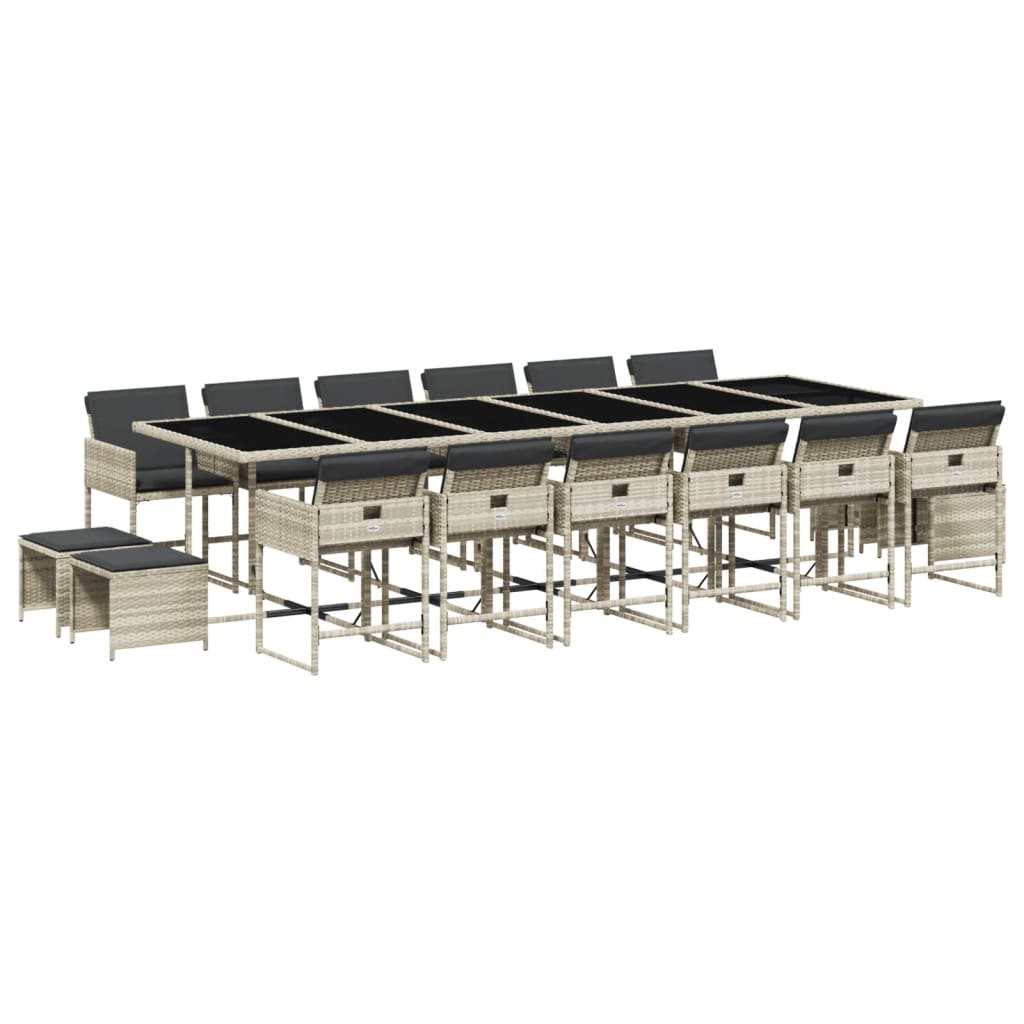 vidaXL Σετ Τραπεζαρίας Κήπου 17 τεμ. Αν. Γκρι Συνθ. Ρατάν με Μαξιλάρια