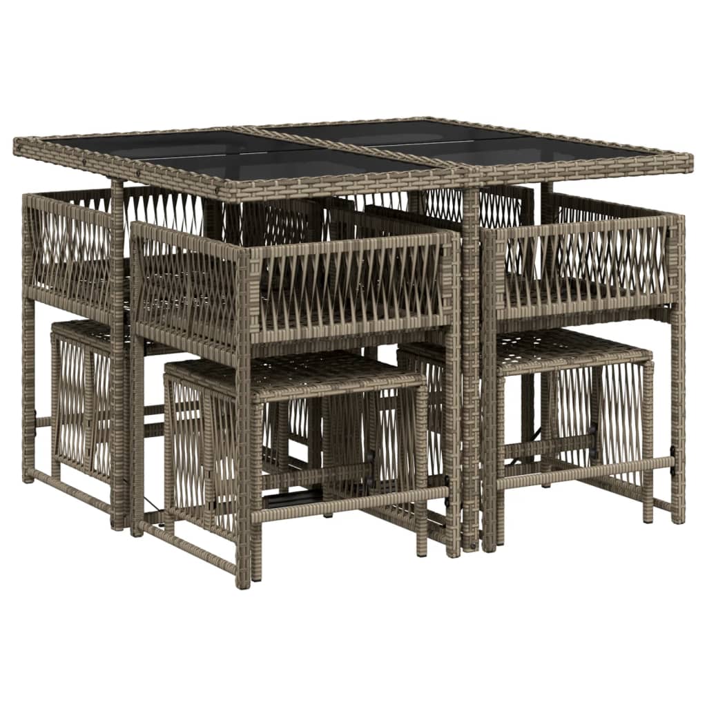 vidaXL Σετ Τραπεζαρίας Κήπου 9 τεμ. Γκρι Συνθ. Ρατάν με Μαξιλάρια